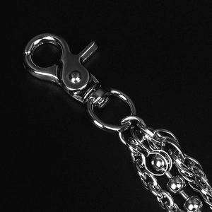 Close-up of triple-layered silver metal hip-hop pants chains with a lobster clasp
