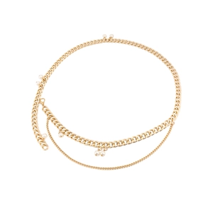 Chic gold double-layered metal waist chain with elegant pearl charms for dresses