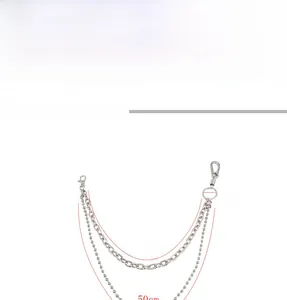 Detail of silver triple-layer hip-hop trousers chain with beads and lobster clasps
