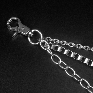 Three-layer silver metal pants chain with lock and key pendant for hip-hop fashion