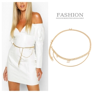 Women Multilayer Gold Metal Chain Belt With White Artificial Pearl Pendants Elegant Adjustable Waist Chain For Dresses Party Fashion
