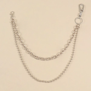 Unisex silver double layer pant chain with beaded design and metal lobster clasps