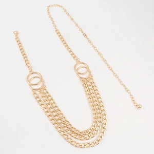 Élégante ceinture chaîne dorée multicouche pour femme avec triples maillons et pendentif