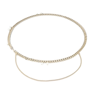Élégante chaîne de taille multicouche en métal doré ornée de perles blanches nacrées