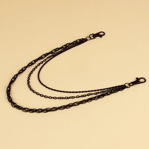 Detailed view of triple-layered matte black alloy wallet chain with lobster clasps