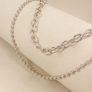 Minimalist silver hip-hop pants chain set with polished ball and link chains