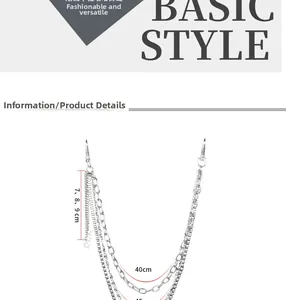 Detail of multi-layered silver star punk pants chain with 40cm and 45cm length dimensions