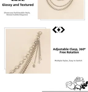 Detail of multi-layer hip hop belt chain with 360-degree swivel clasp and star pendants