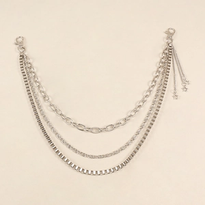 Multi-layer silver metal pants chain with star pendants and secure lobster clasps