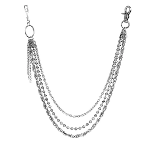 Three-layer silver metal pants chain with ball and curb links for hip-hop fashion styling