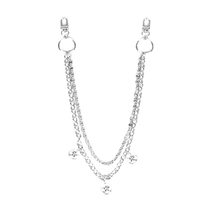 Chaîne de taille double couche hip-hop argentée avec pendentifs étoiles style punk street