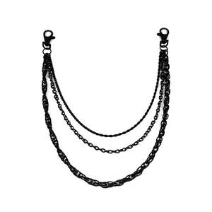 Three-layer black punk style pant chain with multi-level metal links and lobster clasps