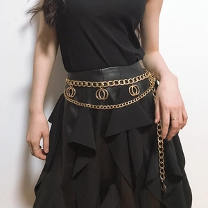 Women's Fashion Multi-layer Geometric Metal Waist Chain Gold Plated Alloy Body Chain Fringe Hip Hop Belly Chain Accessory