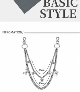 Detailed view of silver double-layered butterfly waist chain with 35cm and 45cm measurements