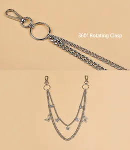 Detail view of double-layer silver butterfly chain with 360-degree rotating clasps