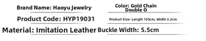 Size chart showing 105cm length and 3.2cm width specifications for the faux leather belt