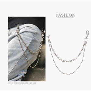 Punk Hip-Hop Style Double Layer Alloy Metal Pants Chain Unisex Simple Silver Ball Link Waist Chain For Jeans Streetwear Accessory
