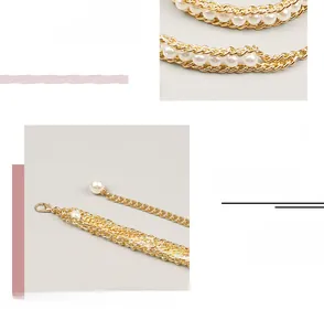 Detail view of elegant gold aluminum waist chain with pearls and lobster clasp