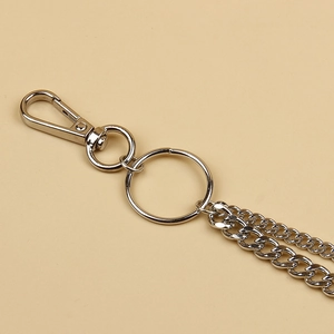 Detail of silver double-layered flat curb chains with metal lobster clasp accessory