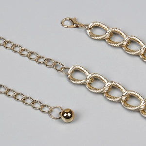 Golden chunky twisted ring chain belt with lobster clasp and adjustable ball pendant