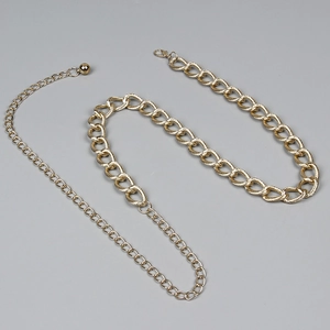 Golden twist chain belt with oval link buckle and waterdrop pendant for hip-hop fashion style