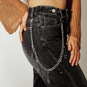 Chaîne de Pantalon en Alliage Métallique Hip Hop Avec Pendentif Épingle à Nourrice Argent Style Punk Chaîne de Taille pour Jeans Homme Femme Accessoire Streetwear