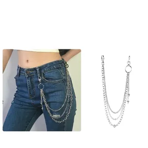 Chaîne de Pantalon en Métal Multicouche Punk pour Hommes Femmes Pendentif à Rivets Argent Hip Hop Streetwear Chaîne de Taille