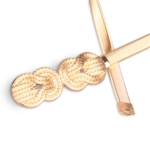 Elegant gold metal spring waist belt for women with twisted knot buckle for summer dresses