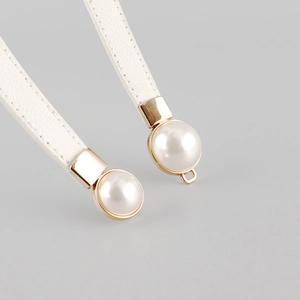 Ceinture élastique en cuir blanc avec boucle perle élégante et crochet en métal doré