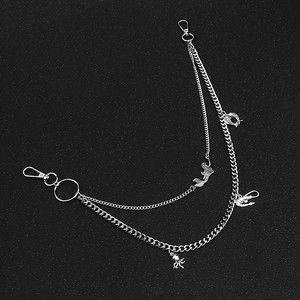 Multi-layer silver metal pants chain with mermaid and sea animal charms for jeans