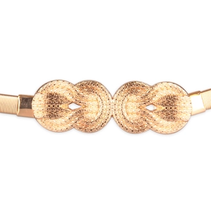 Detail of golden elastic spring waist chain with infinity symbol buckle for dresses