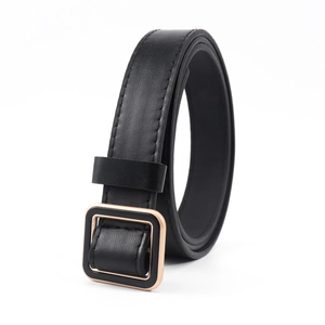 Ceinture fine noire en cuir pour femme avec boucle carrée or rose pour jeans d'été et mode chic