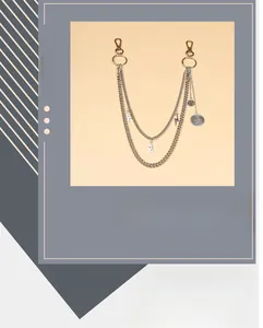 Double-layer silver alloy chain with lightning pendants and I Love Fashion coin charms