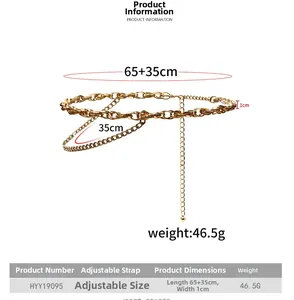 Détail de la chaîne de taille en aluminium doré avec longueur de 65cm et extension 35cm