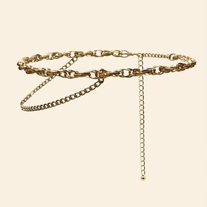 Ceinture chaîne double couche en aluminium doré avec maillons vintage et pendentif réglable