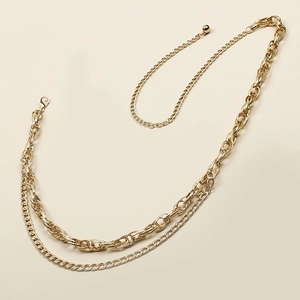 Chaîne de taille double couche dorée pour femme avec pendentif en aluminium style rétro
