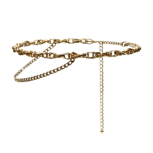 Ceinture chaîne double couche en aluminium doré pour femme avec pendentifs élégants