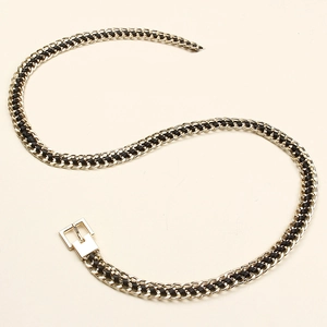Handmade chunky gold chain and black PU leather woven waist belt with a square buckle