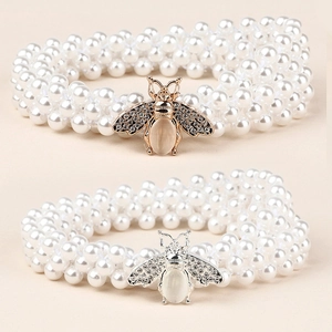 Chaîne de Taille Élégante en Künstliche Perles pour Femmes à Plusieurs Rangs Boucle Abeille en Strass Ceinture Élastique Décorative de Robe Bijoux de Fête Mariage