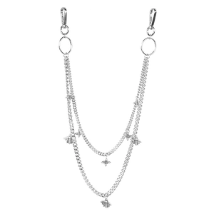 Silver multi-layer pant chain for women featuring detailed bee pendants and lobster clasps