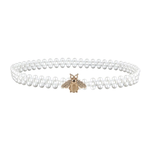 Ceinture élégante à trois rangées de perles avec boucle abeille dorée en strass