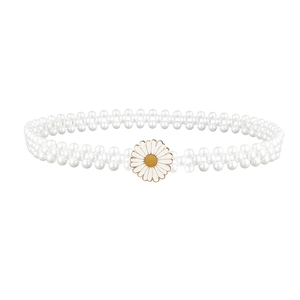 Chaîne de taille élastique en perles avec boucle marguerite pour robes et chemises