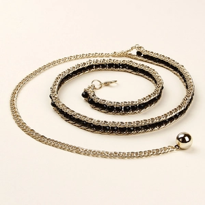 Chaîne de taille dorée élégante avec perles noires et pendentif boule pour femmes