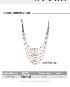 Detailed size specifications for the silver triple-layered metal hip-hop style wallet chain