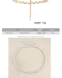 Detailansicht der 110cm verstellbaren Taillenkette mit Perlen in Gold und Silber