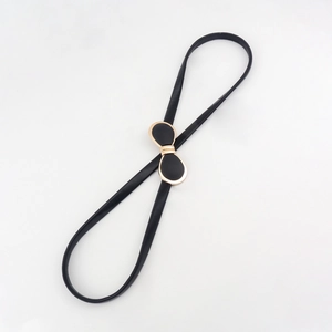 Ceinture élastique fine noire pour femme avec boucle élégante en forme de nœud doré