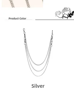 Detail view of silver triple-layer metal trouser chain with durable lobster clasps