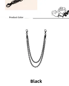 Detail showing double-layer black metal pants chain with lobster clasps for jeans