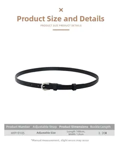 Tableau des tailles montrant 100cm de long et 1,8cm de large pour ceinture fine en cuir