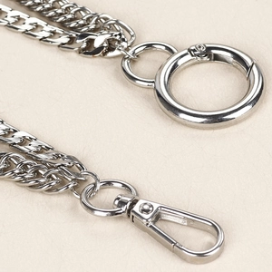Catena da uomo punk hip hop in metallo argento con chiusura a moschettone e anello a molla